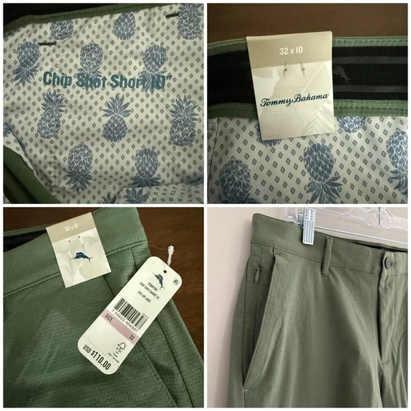 TOMMY BAHAMA CHIP SHOT SHORTS GOLF CASUAL DRESSY POCKET LIGHTWEIGHT GREEN NWT 32